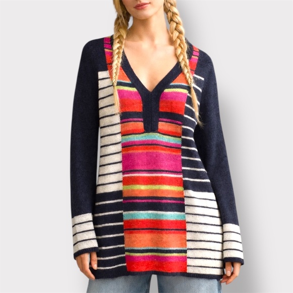 NIC+ZOE Sweaters - NIC+ZOE “Highline” Linen Blend Striped Tunic Top